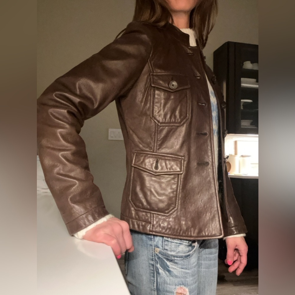 Mint! Vintage Authentic Leather Jacket Banana Republic Fitted Dark Brown Sz 2 - Picture 5 of 13